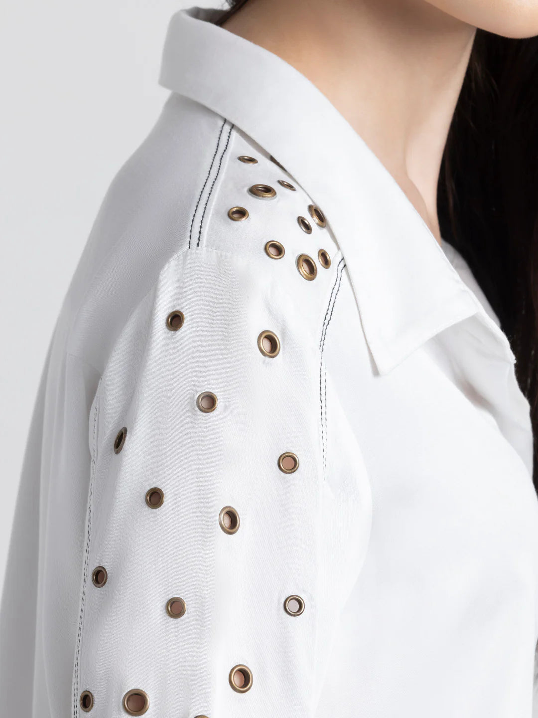 White Party Shirt for Women | Elegant White Eyelet Embellished Shirt