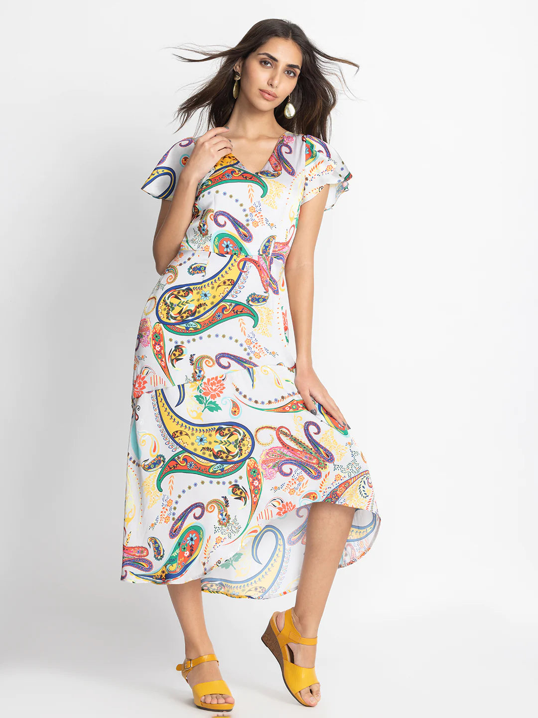 Paisley Print Midi Dress | Chic Paisley Print High-Low Midi Dress