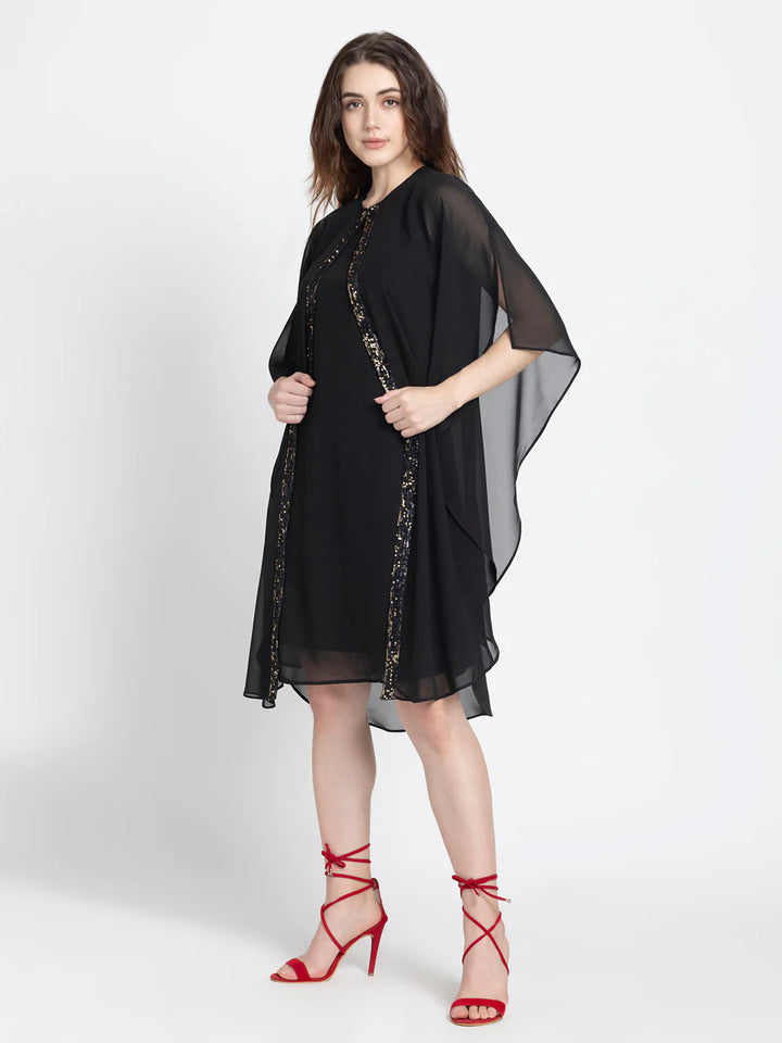 Black Cape Dress for Women | Graceful Black Cape Dress