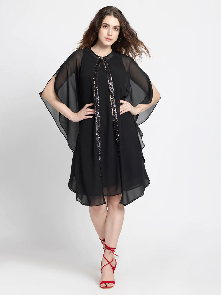 Black Cape Dress for Women | Graceful Black Cape Dress