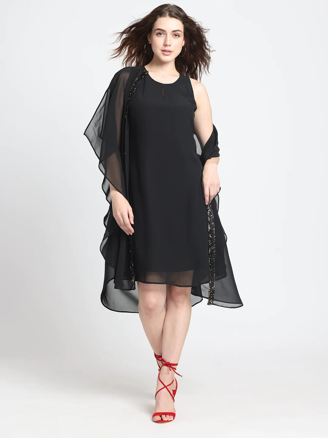 Black Cape Dress for Women | Graceful Black Cape Dress