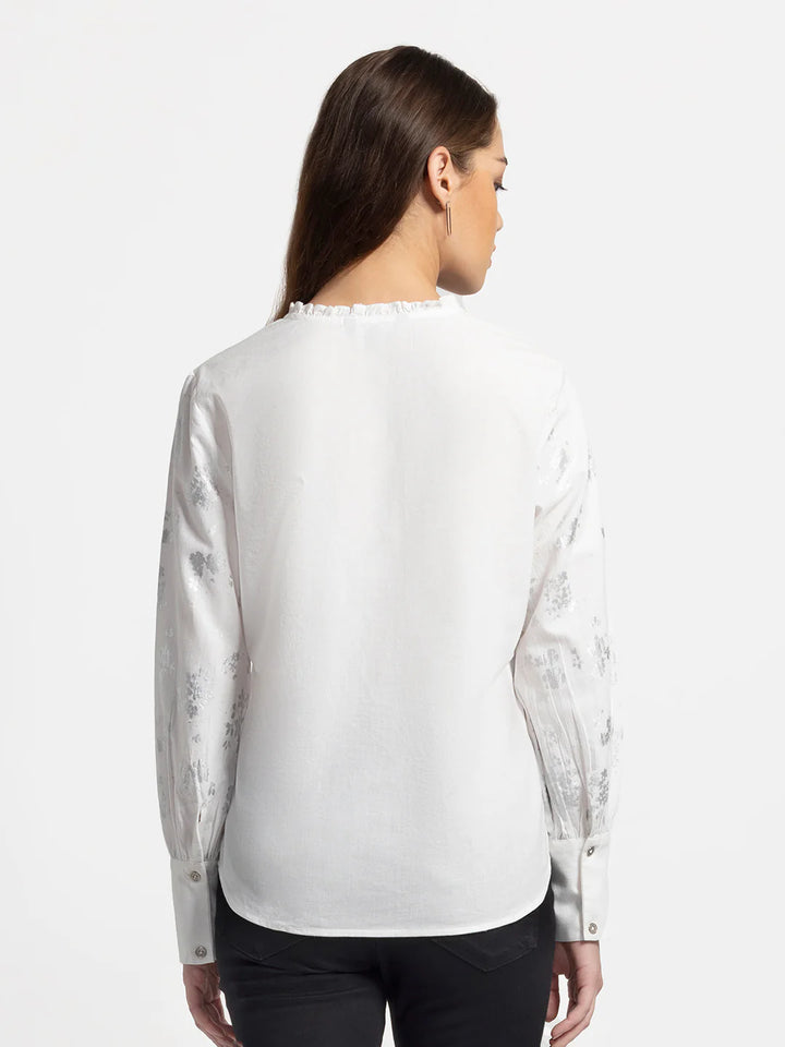 Floral V-Neck Print Shirt for Women | Shimmering Flora V-Neck Foil Print Shirt