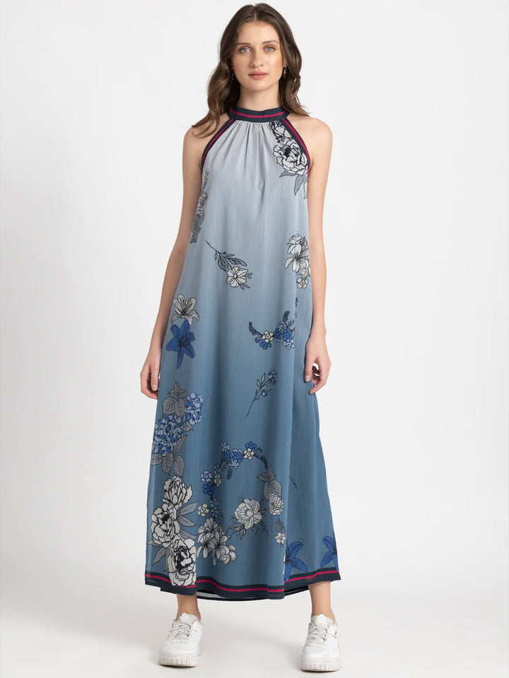 Gray Floral Maxi Dress | Graceful Gray Ombre Floral Maxi Dress