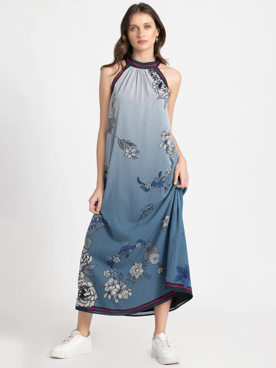 Gray Floral Maxi Dress | Graceful Gray Ombre Floral Maxi Dress