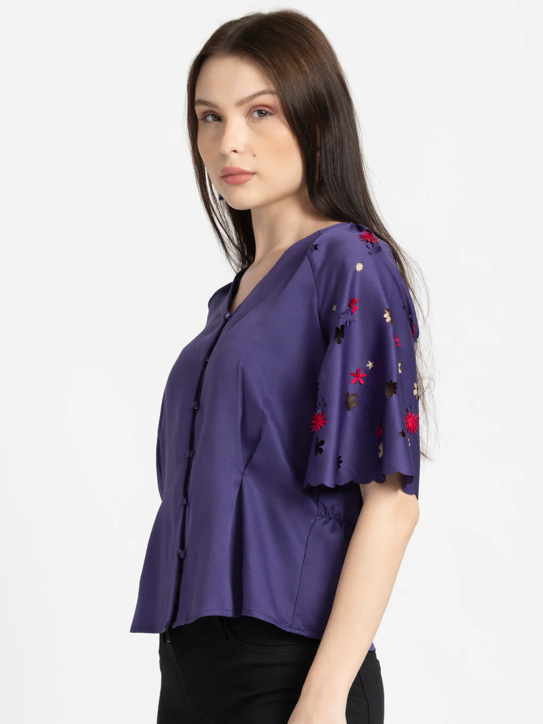 Violet Peplum Shirt for Women | Radiant Orchid Elegance Shirt