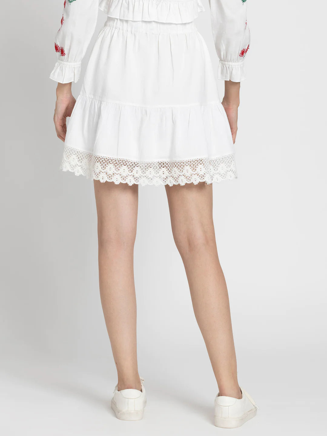 Women White Casual Skirt | White Embroidered Fit and Flare Casual Skirt