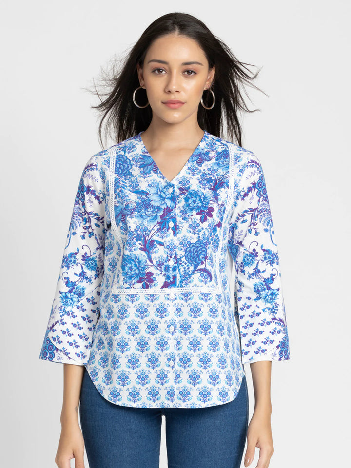 Floral Cotton Top | Elegant White Floral Cotton Top