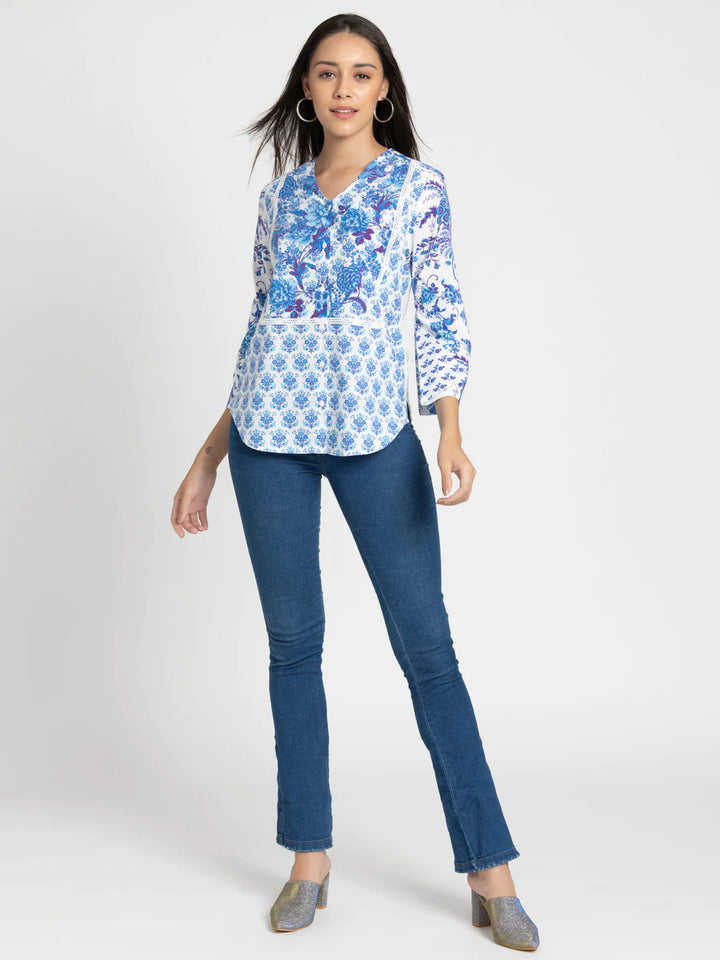 Floral Cotton Top | Elegant White Floral Cotton Top