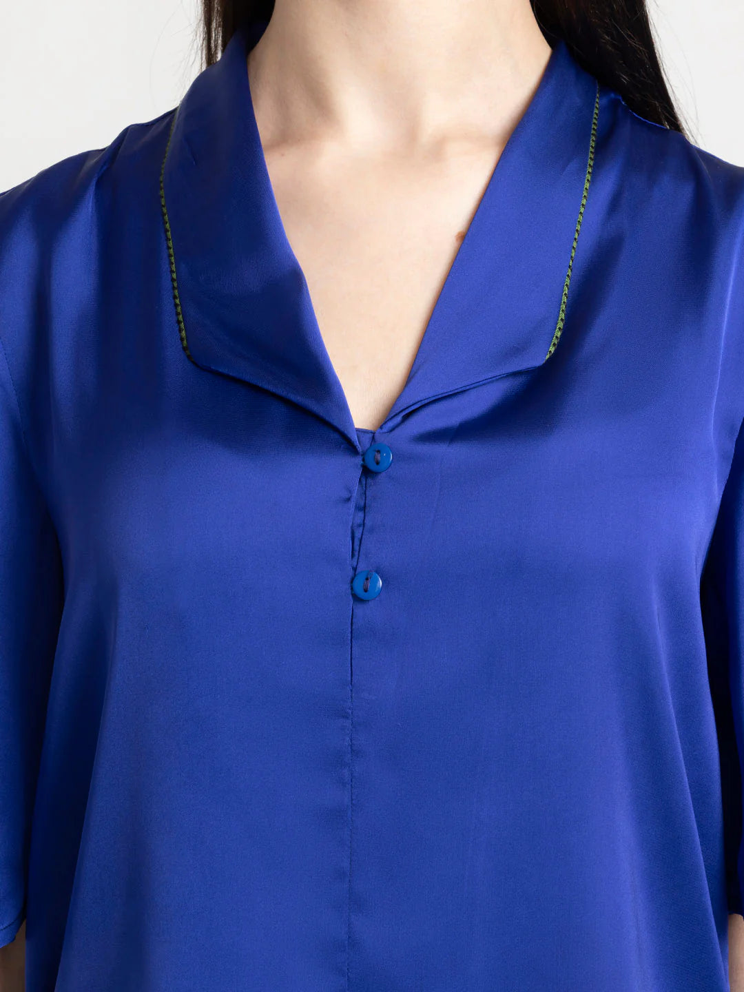 Blue Short Sleeve Shirt for Women | Blue Lace Collar Short Sleeve Shirt