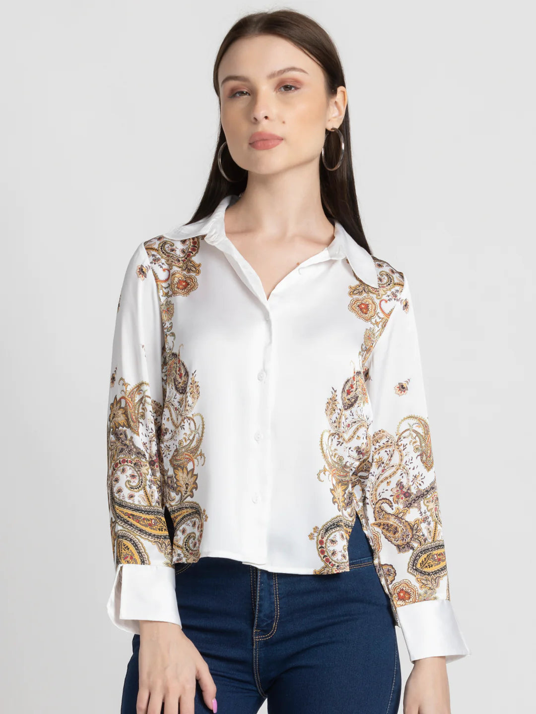 White Party Shirt for Women | Paisley Elegance Party Shirt