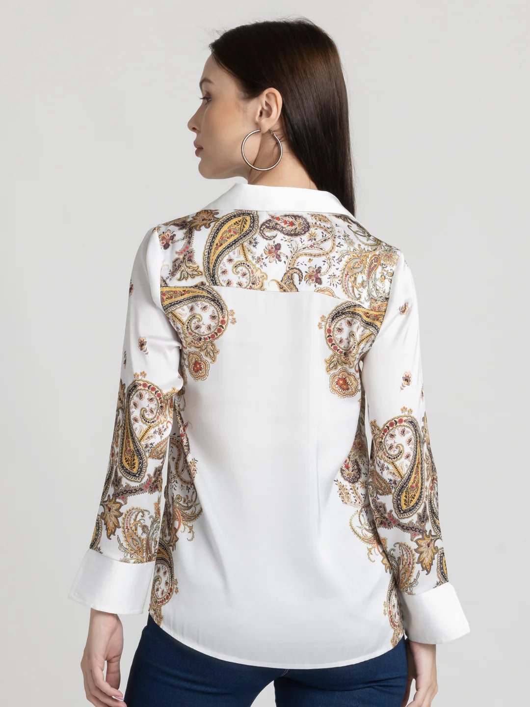 White Party Shirt for Women | Paisley Elegance Party Shirt