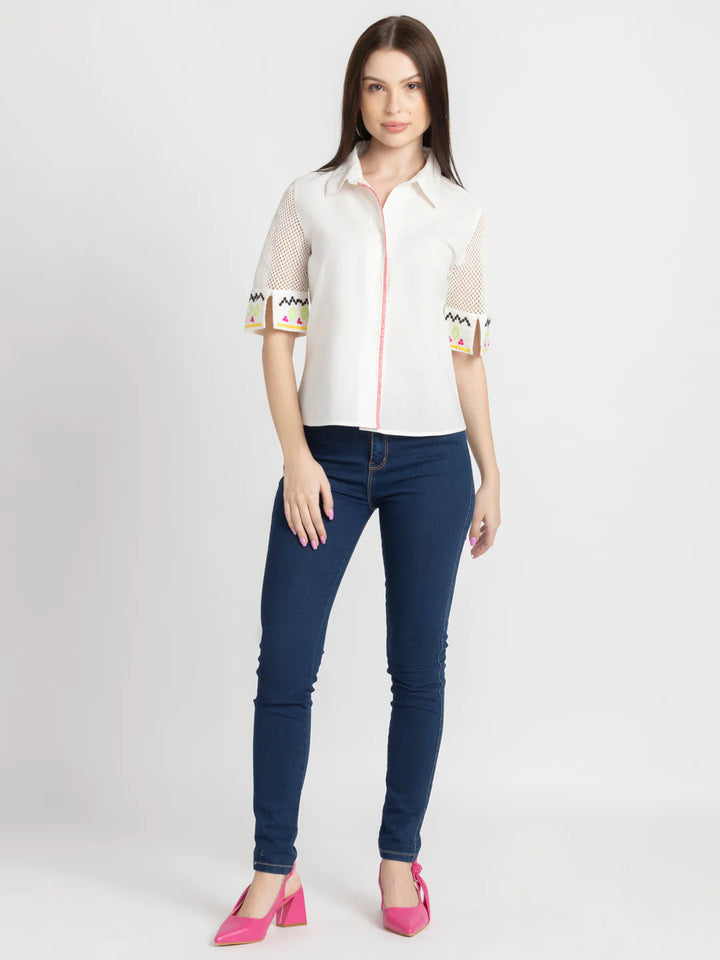 White Party Shirt for Women | Sequin Elegance White Party Shirt