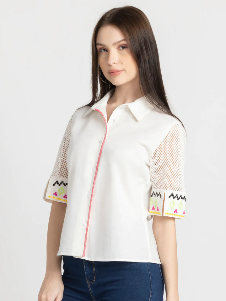 White Party Shirt for Women | Sequin Elegance White Party Shirt