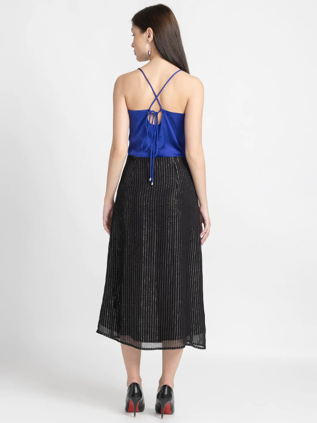 Blue & Black Midi Dress | Satin & Lurex Glam Midi Dress