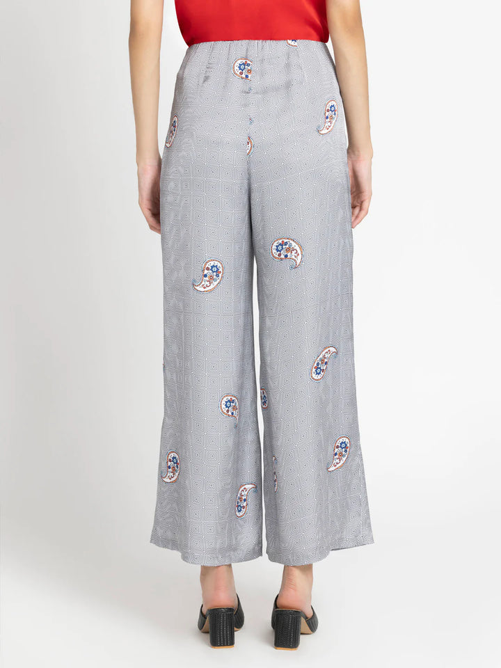 Gray Mid-Rise Casual Trousers for Women | Gray Paisley Print Mid-Rise Casual Trousers