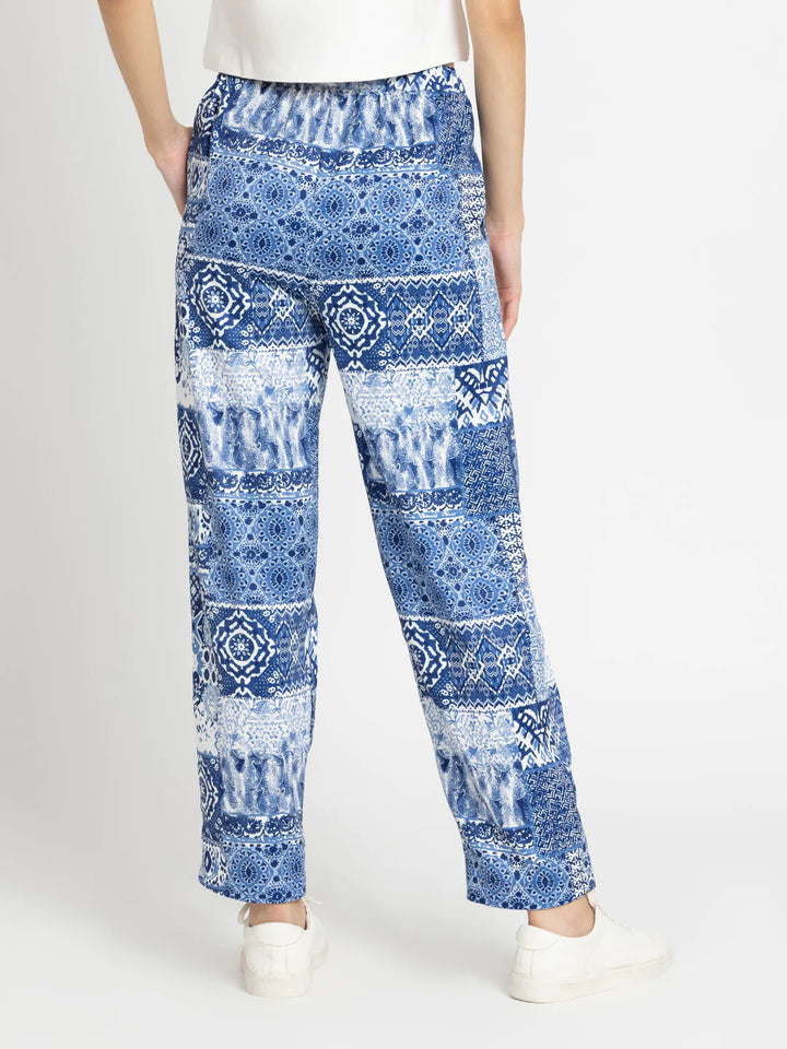 Mid-Rise Casual Pants for Women | Blue Indigo Print Mid-Rise Casual Pants