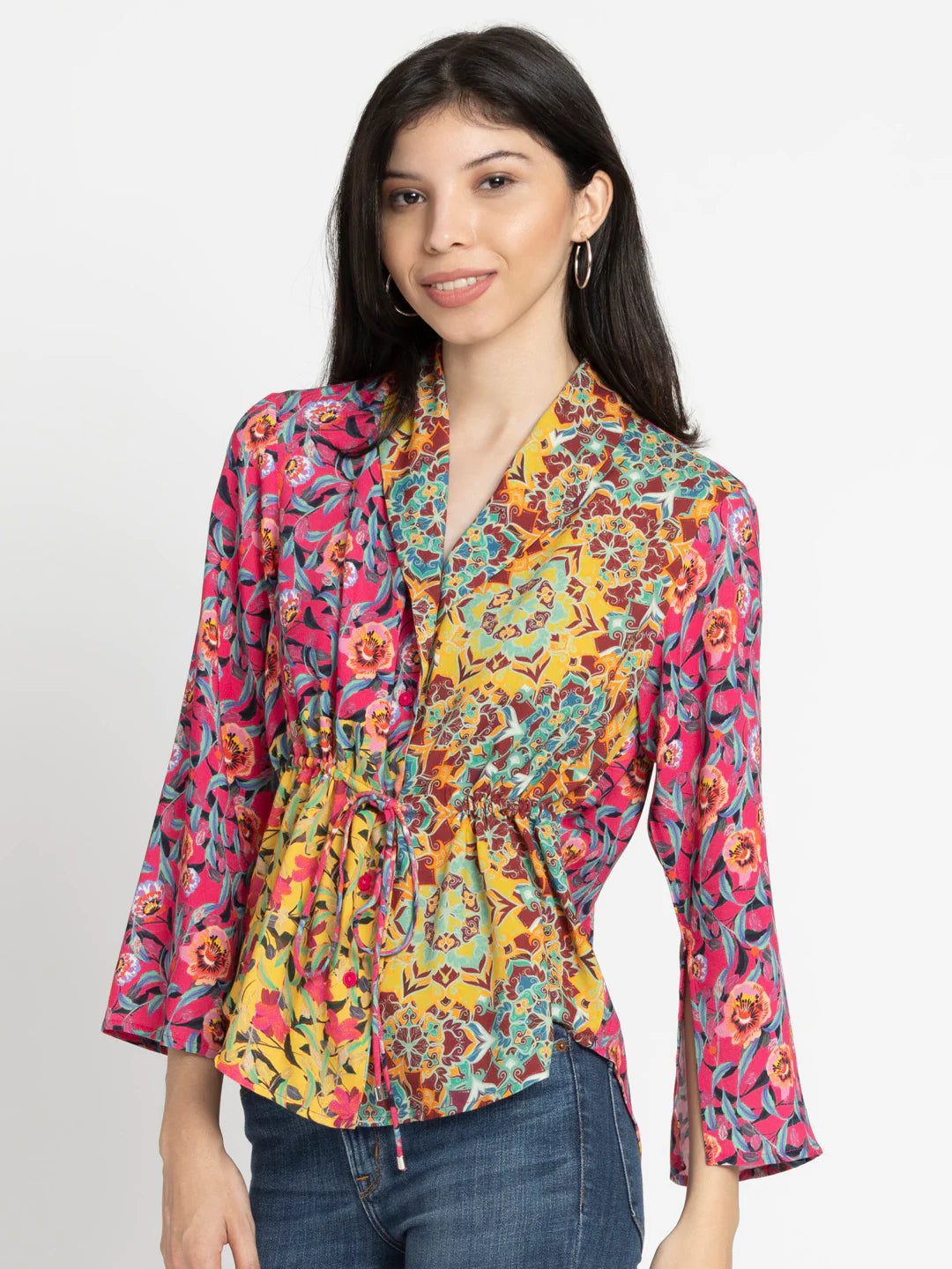 Floral Shirt Jacket for Women | Vibrant Fuchsia Floral Shirt Jacket