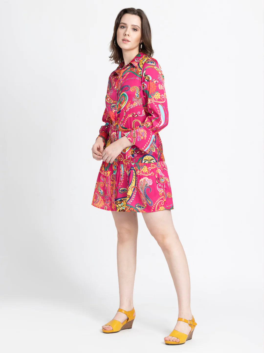 Paisley Elegance Shirt Dress for Women | Fuchsia Paisley Elegance Shirt Dress