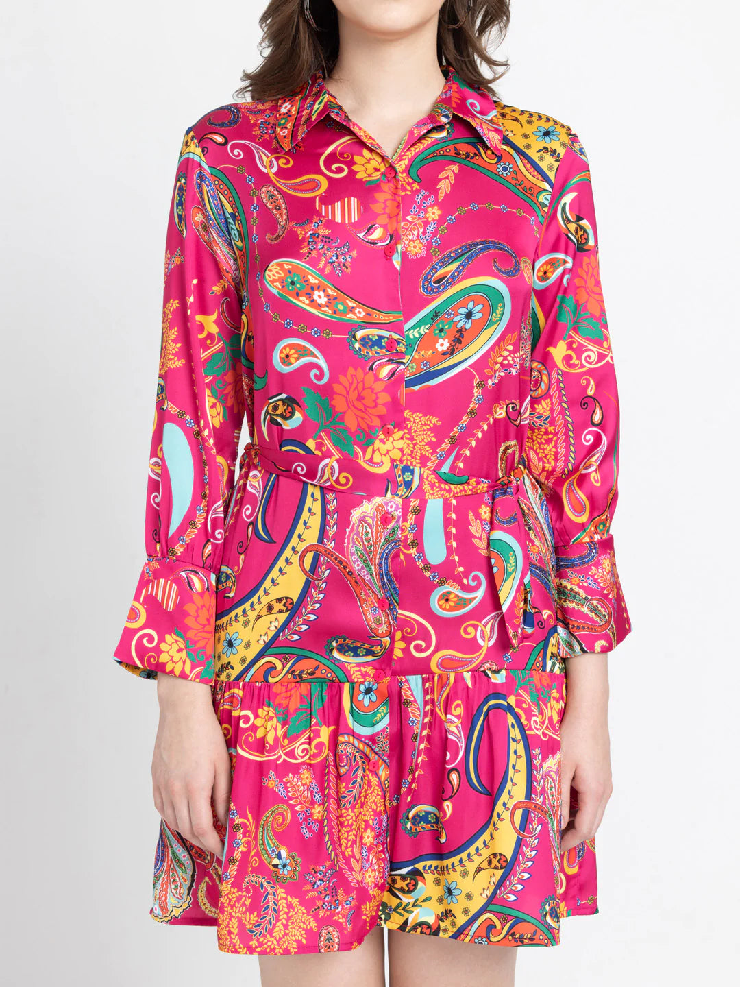 Paisley Elegance Shirt Dress for Women | Fuchsia Paisley Elegance Shirt Dress