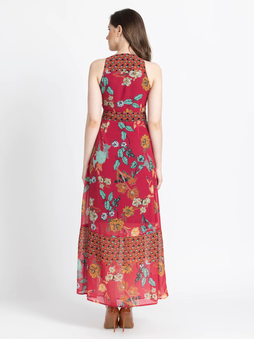 Red Floral Maxi Dress | Red Halter Floral Maxi Dress