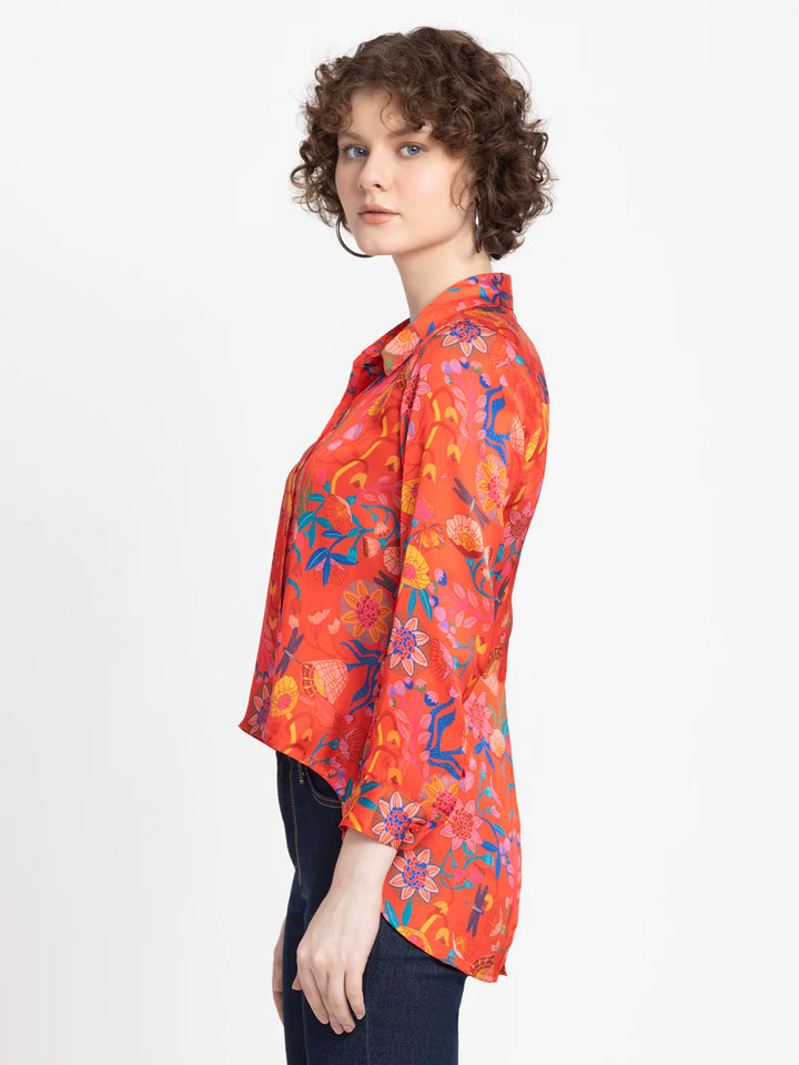 Floral Shirt for Women | Floral Elegance High-Low Shirt