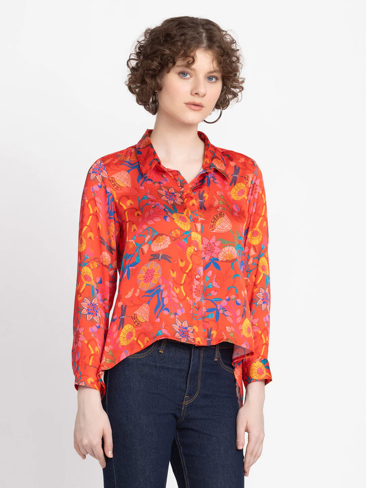 Floral Shirt for Women | Floral Elegance High-Low Shirt