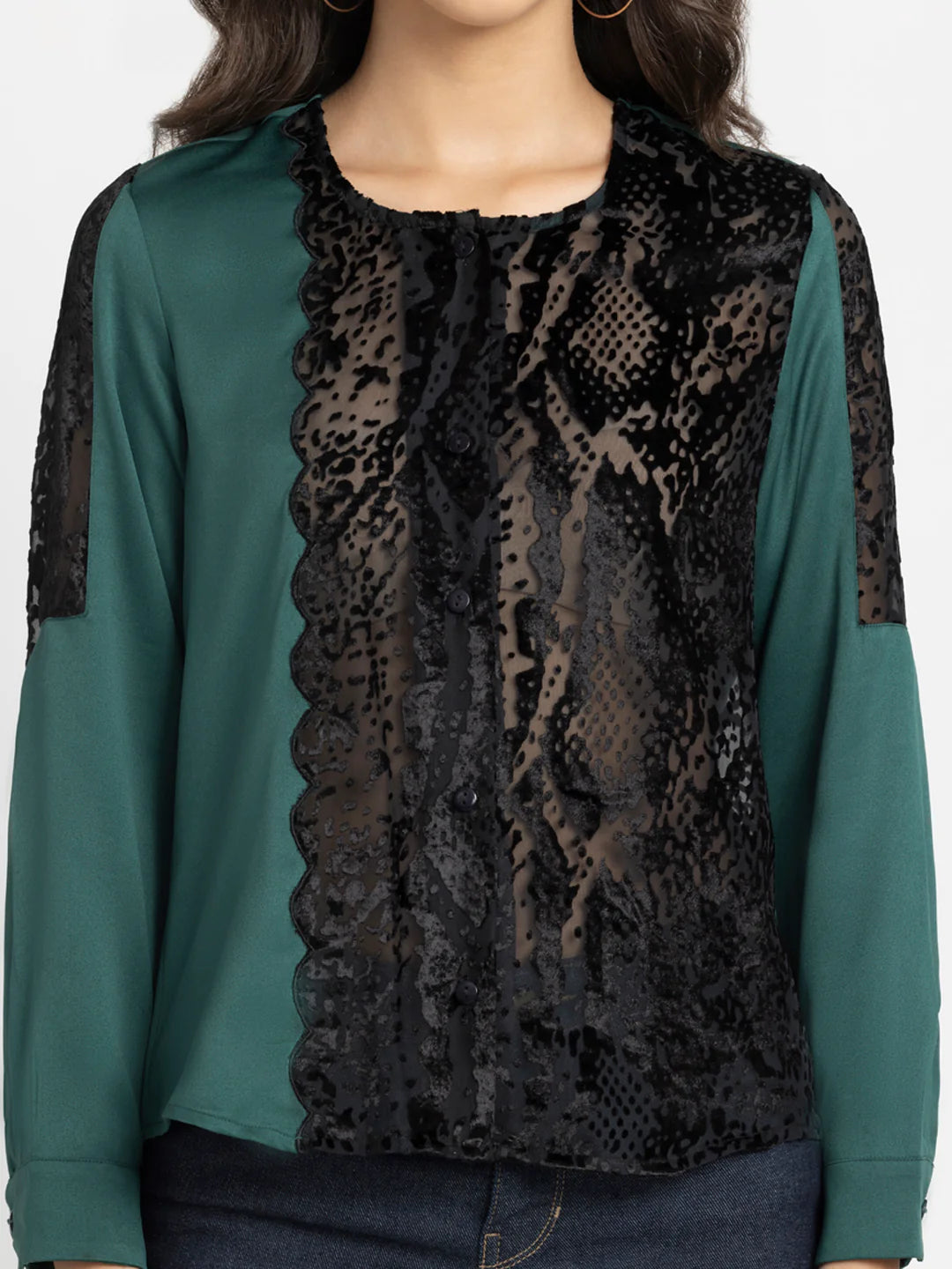 Black Long Sleeve Top | Elegant Black Embroidered Long Sleeve Top