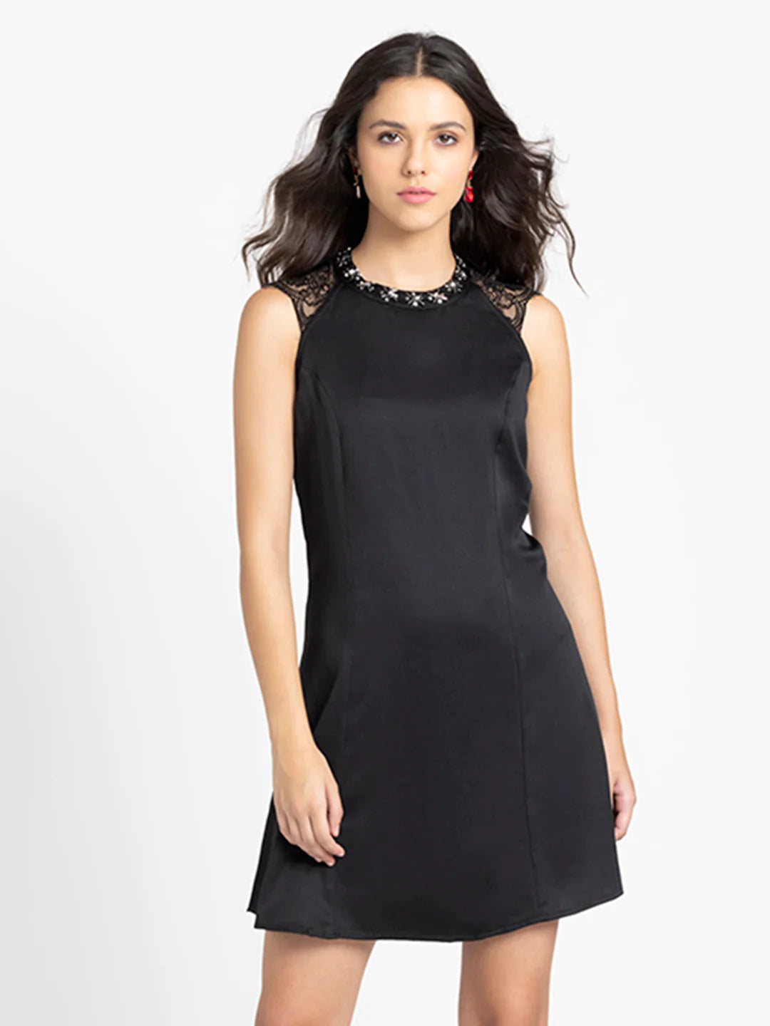 Black Lace Party Dress for Women | Elegant Black Lace Detail Party Dress