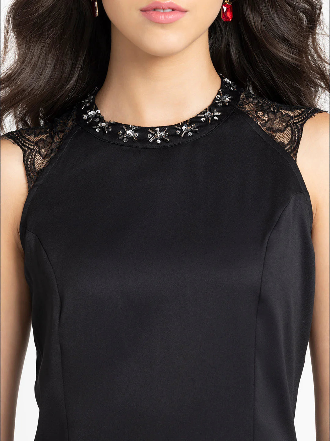Black Lace Party Dress for Women | Elegant Black Lace Detail Party Dress