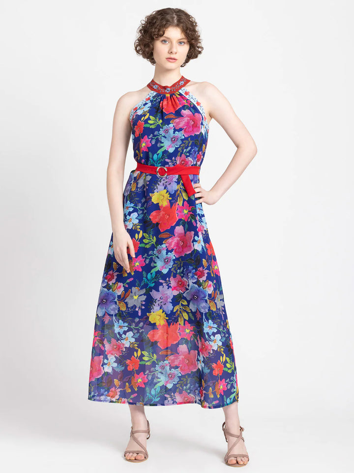 Blue Maxi Dress | Blue Blossom Halter Maxi Dress