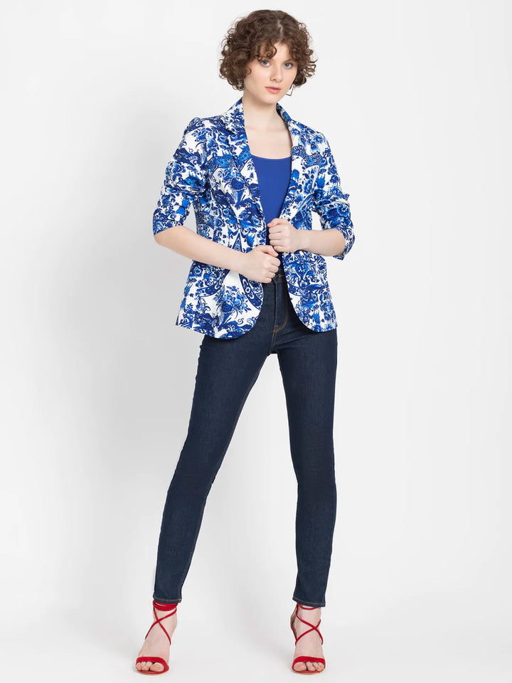 Blue Floral Blazer | Stylish Blue Floral Casual Blazer
