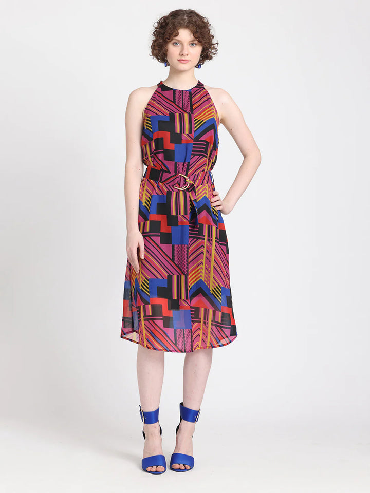 Stripes Midi Dress | Chic Stripes Belted Midi Dress