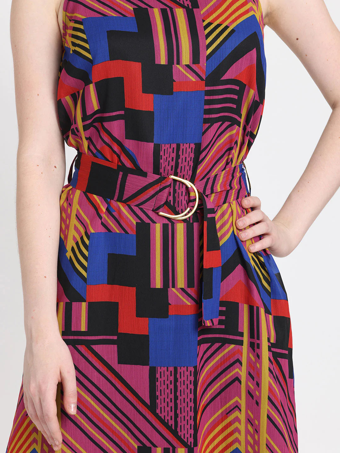 Stripes Midi Dress | Chic Stripes Belted Midi Dress