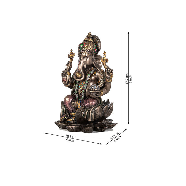 Ganesha Murti on Lotus - Handcrafted in Cold Cast Bronze