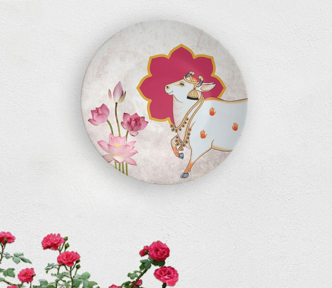 Cream Pichwai Cow  Decorative Wall Plate