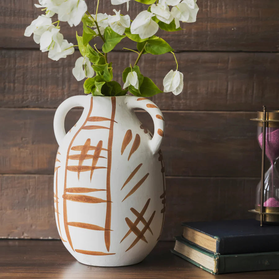 Terracotta Vase: Handmade and Low-Maintenance | Handmade Terracotta Vase - Off White