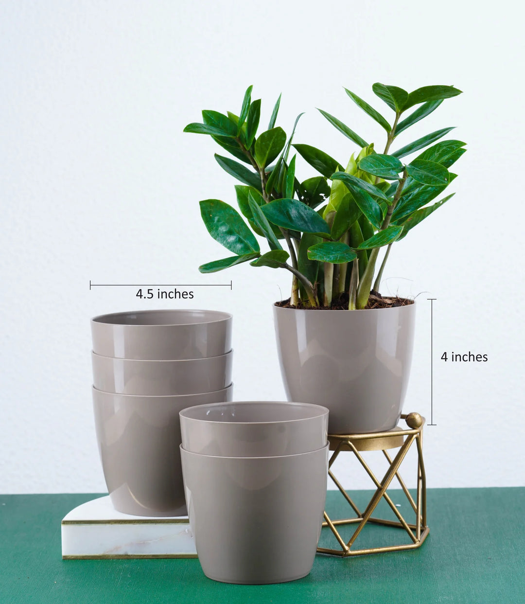 Fiber Planter Set | Mocha Glossy Bare Fiber Planter 4 Inch Set