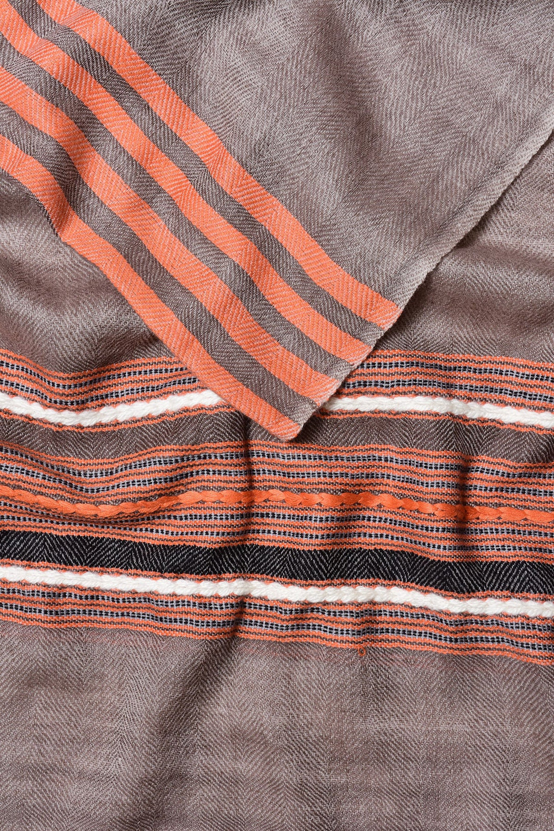 Pashmina Stole: Handwoven with Twill Weave and Hand Embroidery | Fordgo Handwoven Pashmina Stole - Brown Orange White & Black