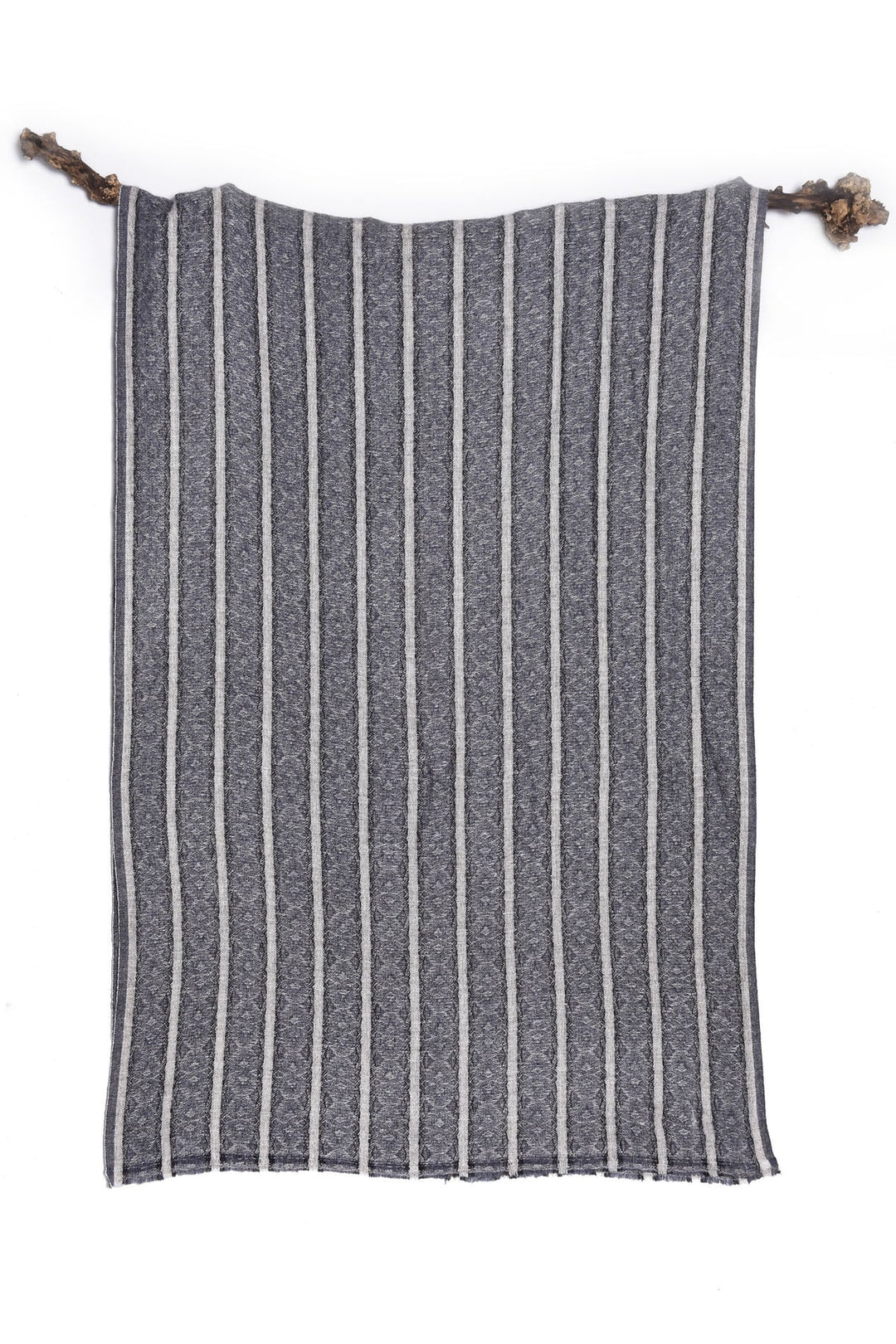 Striped Cashmere Stole: Luxe and Elegant | Serein Handwoven Soft Cashmere Stole - Beige & Gray