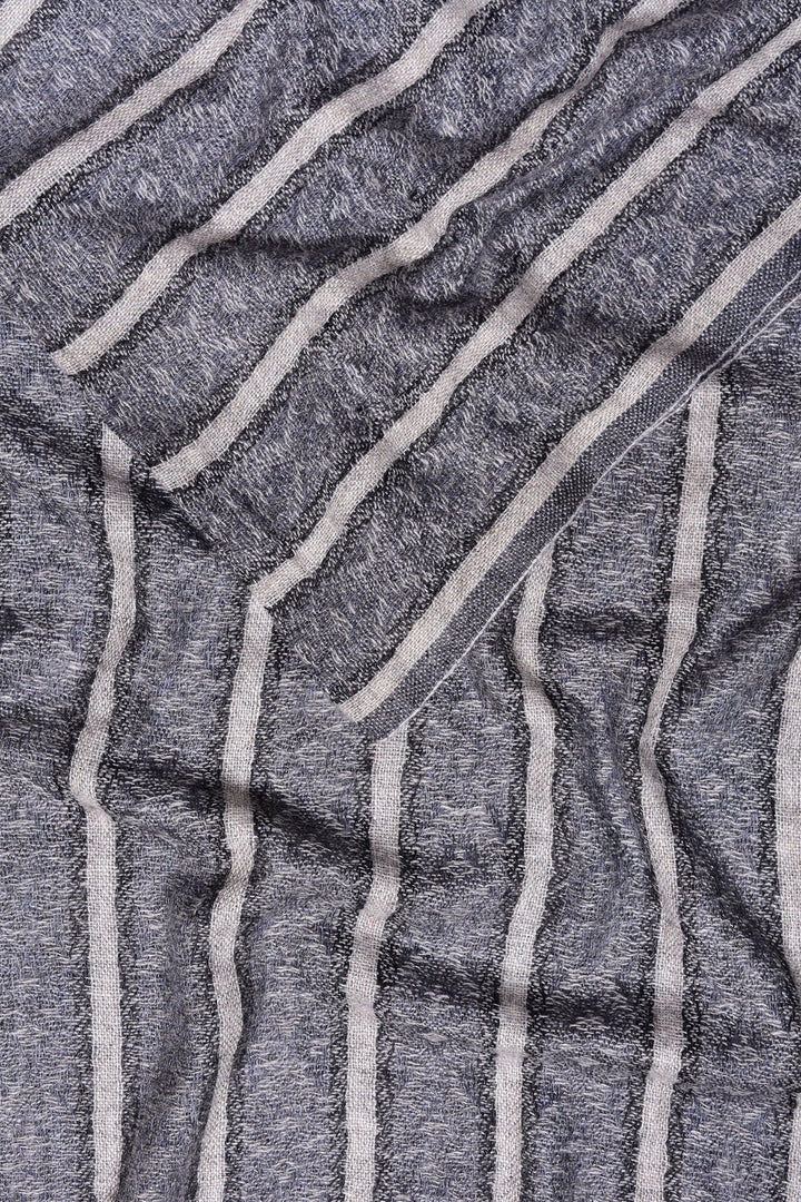 Striped Cashmere Stole: Luxe and Elegant | Serein Handwoven Soft Cashmere Stole - Beige & Gray