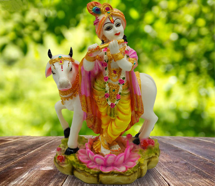 Captivating Lord Krishna with Nandi Marble Statue