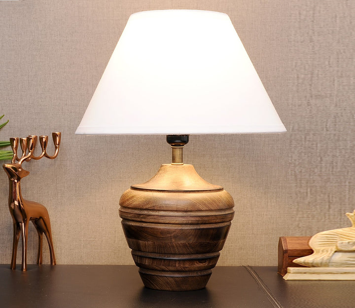 Rustic White Table Lamp with Cotton Shade