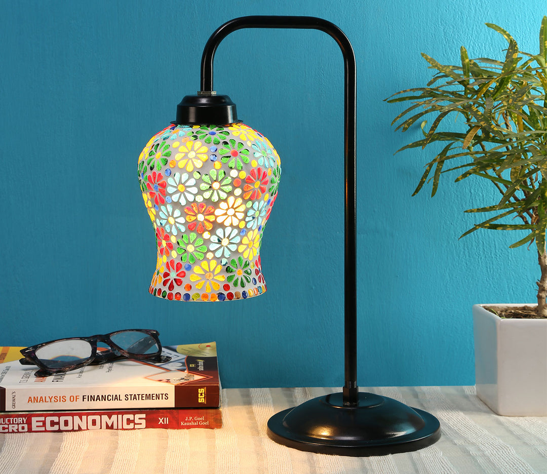 Multicolored Glass Table Lamp with Black Base