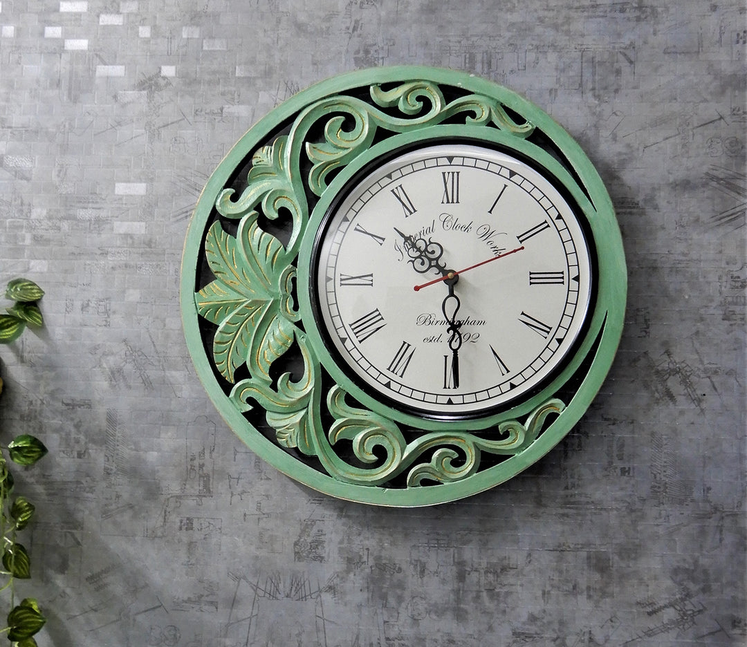 Elegant Mint Green Wooden Wall Clock