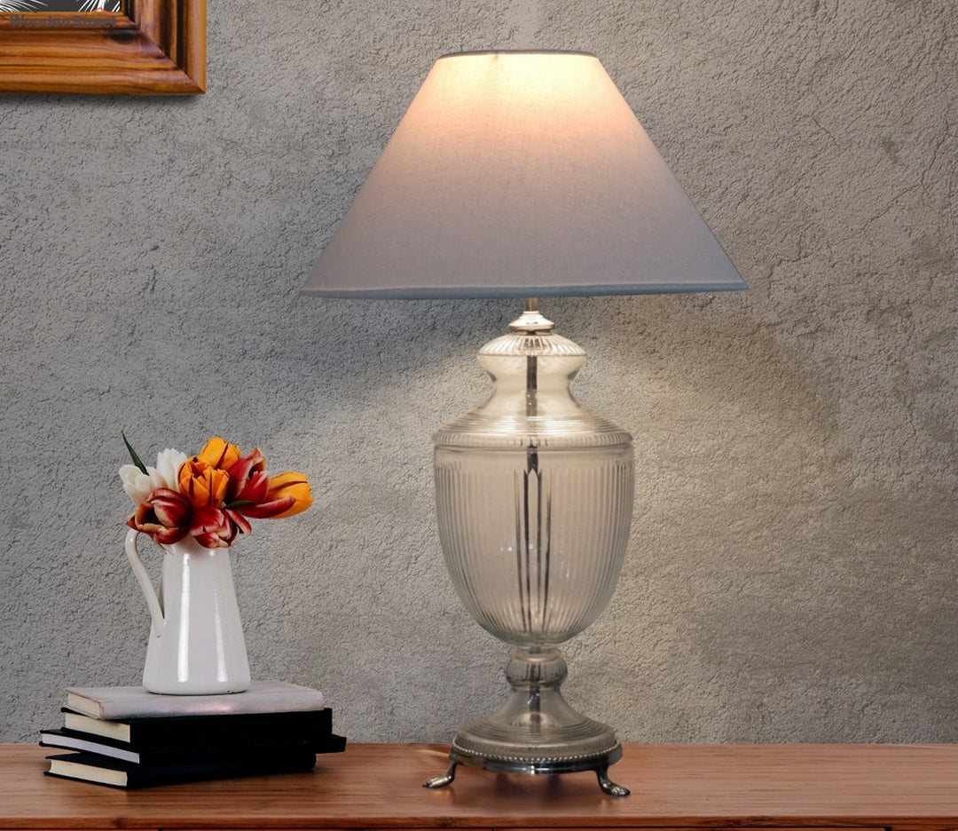 Clear Glass Table Lamp with White Fabric Shade