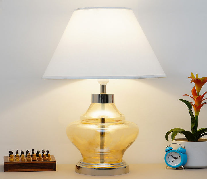 White Shade Table Lamp with Amber Glass (Colonial)
