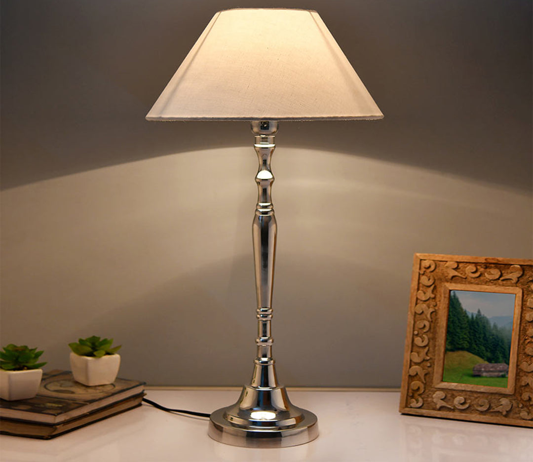 Modern Brushed Nickel Table Lamp with White Shade