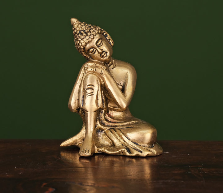 Gold Brass Buddha Statue | Gold Brass Thinking Buddha Tibetian Buddhism Idol