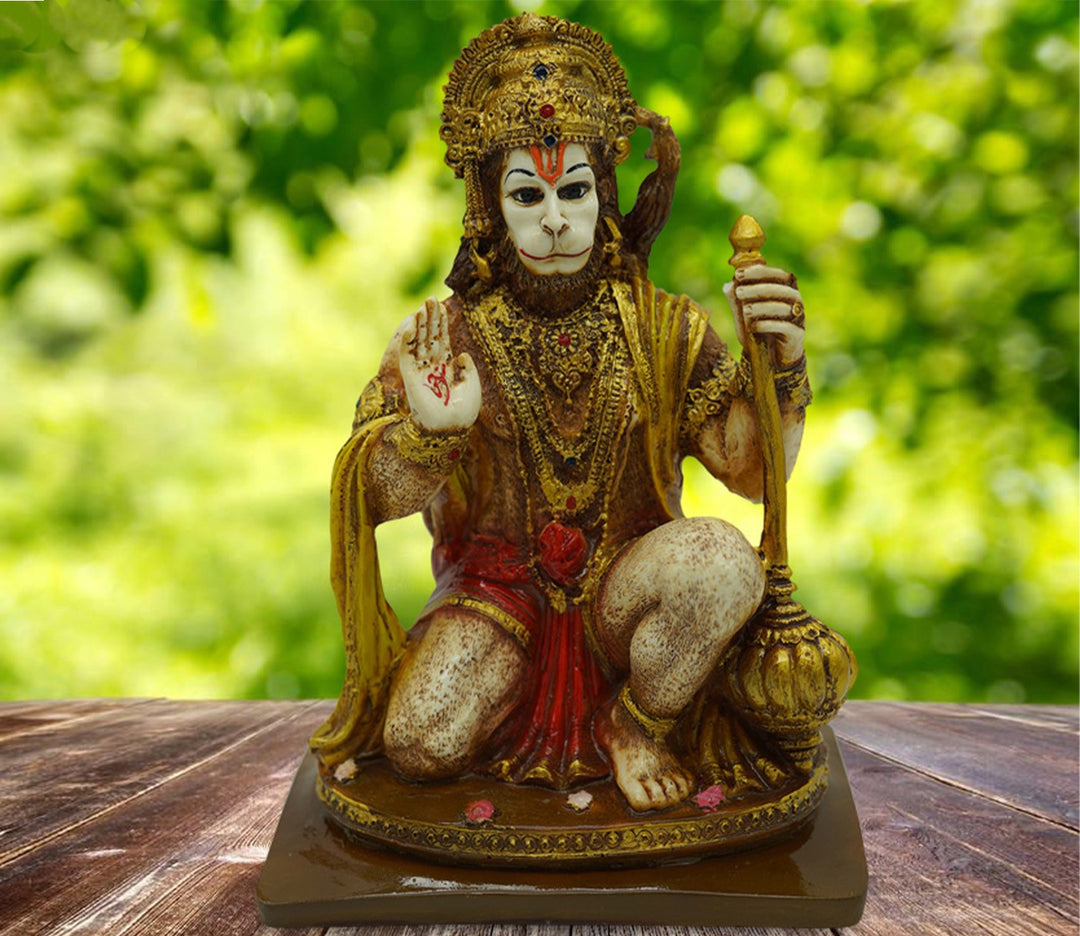 Handpainted Lord Hanuman Blessing Marble Statue