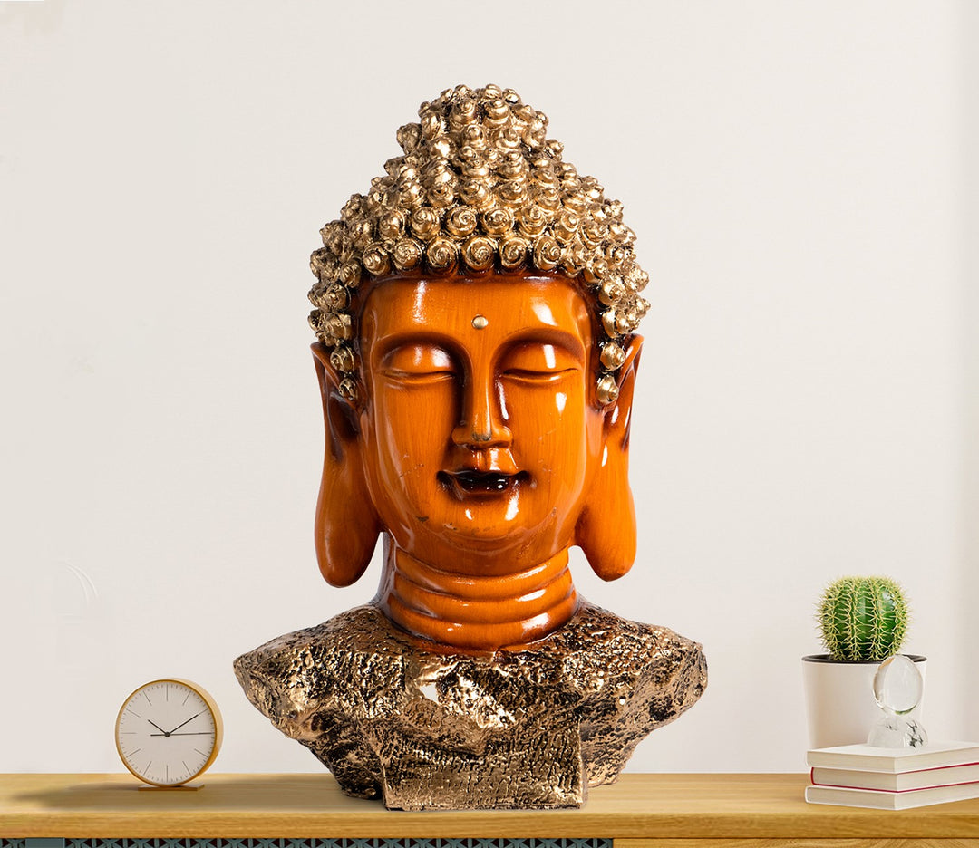 Serene Meditating Buddha Head in Gold and Brown